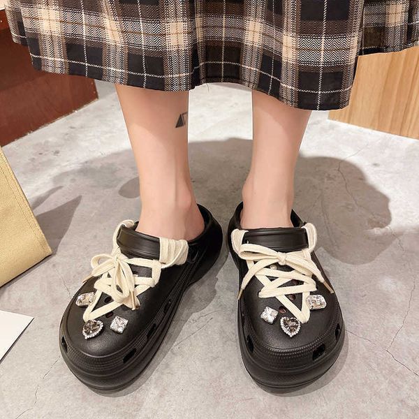 

2022 summer beach platform sandals personality girl decoration ladies flip flops diy slippers 0130, Black