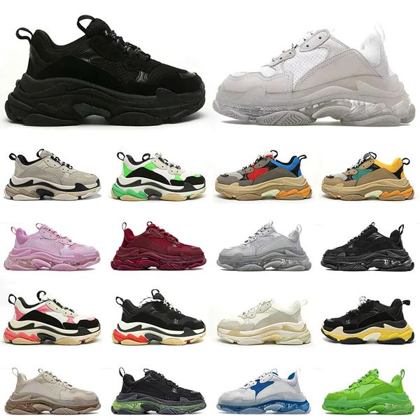 

with box triple s running shoes fluorescent green clear sole black white field sports sneakers leather platform designer trainers fashion 17