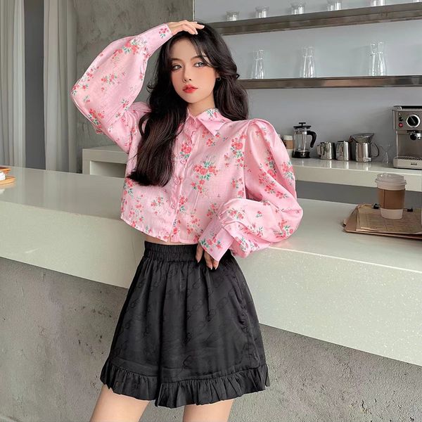 

womens blouses shirts women lantern sleeve sweet pink floral casual office ladies blouse vintage elegant female korean fashion 230130, White