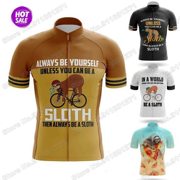 

sloth 2021 funny cartoon anime cycling jersey short sleeve summer cycling clothing shirt bicycle mtb wear uniform maillot, Gray;blue