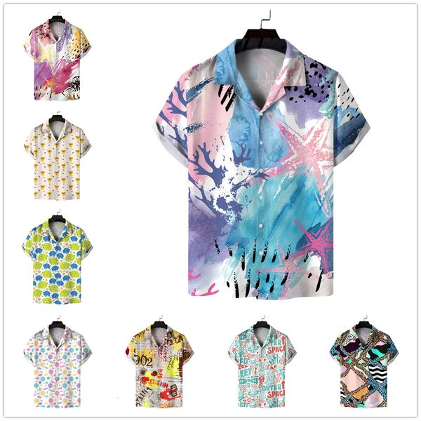

men's casual shirts summer beach 3d digital printing hawaiian fashion loose short sleeve drop 230130, White;black