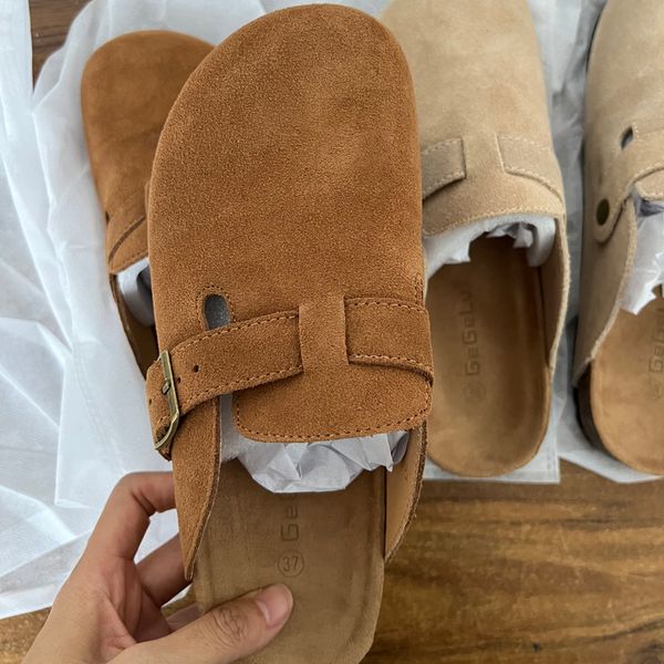

slippers spring women's closed toe cow suede leather clogs sandals for women retro fashion garden mule clog slides 3539 230130, Black