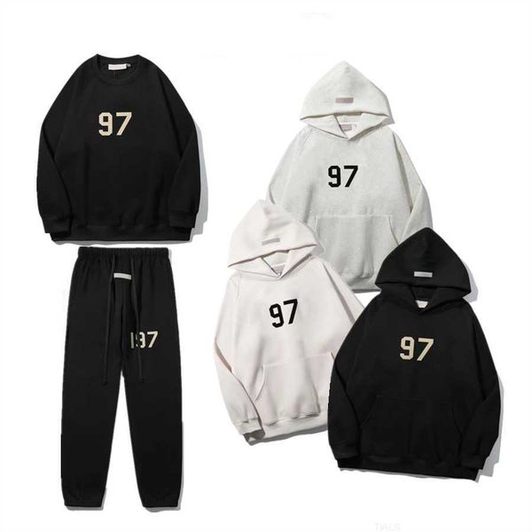 

tech fleeces mens womens designer hoodie hoody sweatshirts suit two piece ess hoodies with trousers hoodies 100% pure cutton fleece epol, Black