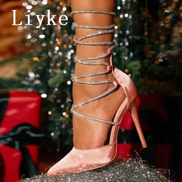 

elegant party wedding banquet shoes crystal ankle strap high heels stiletto sandal summer pointed toe zip women pumps 0129, Black