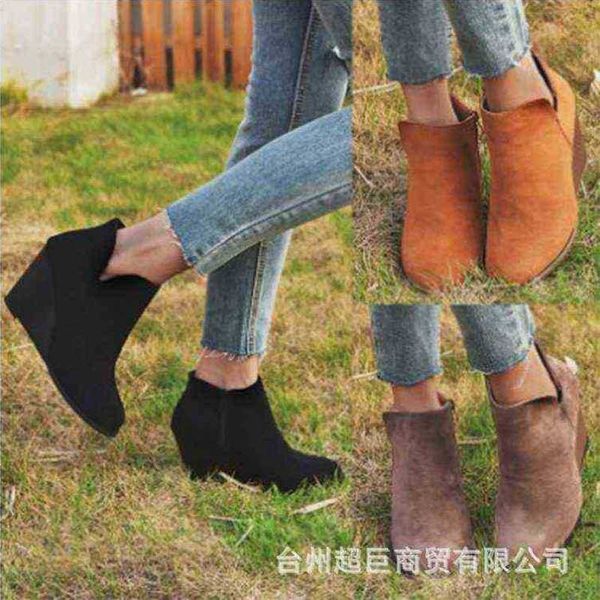 

women boots fashion boot 's wins spring and autumn pointed suede low barrel slope heel shoes 07091011, Black