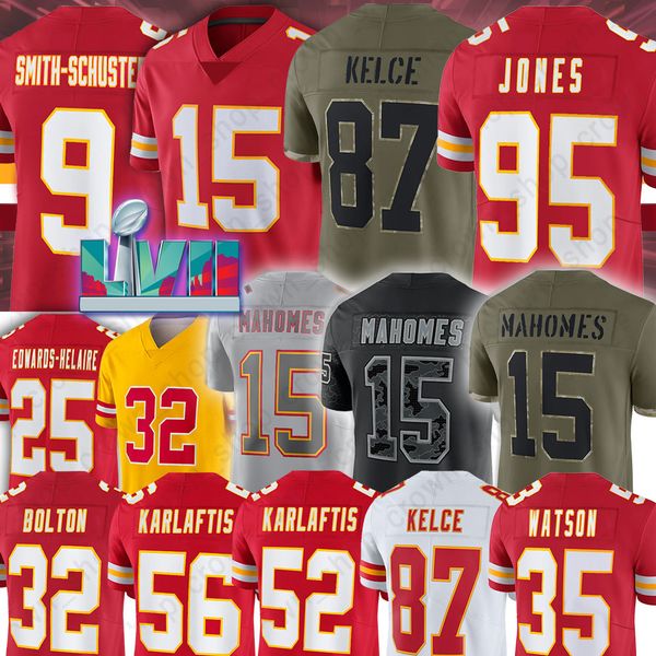

15 patrick mahomes kansaes city football jerseys chiefes juju smith-schuster jaylen watson travis kelce chris jones nick bolton george, Black;red