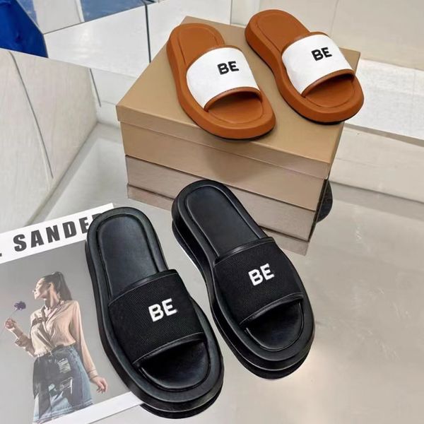 

berry slippers shoes embroidered canvas lambskin leather platform slides black white tan fashion women one-word trailer leather platform tre