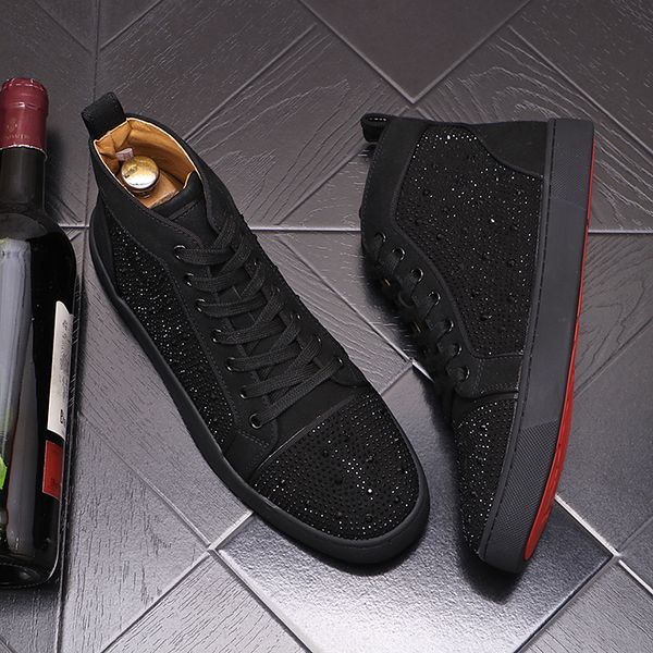 

springtime designer charm shoes rhinestone high thick bottom rock flats slip-on loafers luxury sports walking sneakers zapatos hombre, Black