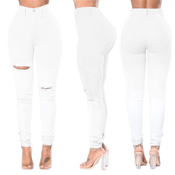 

white high-waisted ripped jeans large pants 237, Blue