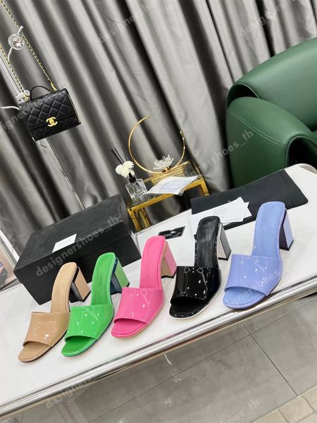 

classic slipper designer high heel slippers women summer solid color sandals black leather jelly slide thick heels half slippers size 35-42