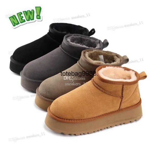 

2022 classic mini platform boots designer women uggity snow boots real leather thick bottom brown slip-on australia australian booties, Black