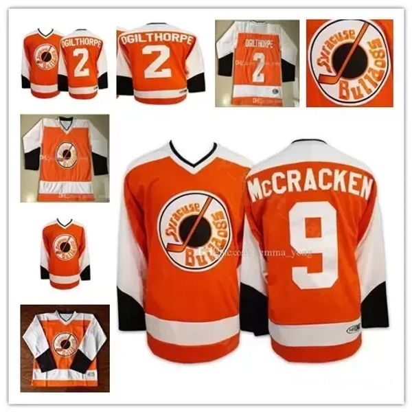 

custom men's embroidery slap smovie syracuse bulldoges hockey 2 ogie ogilthorpe 9 tim dr hook mccracken alternate stitched jerseys high, Black;red