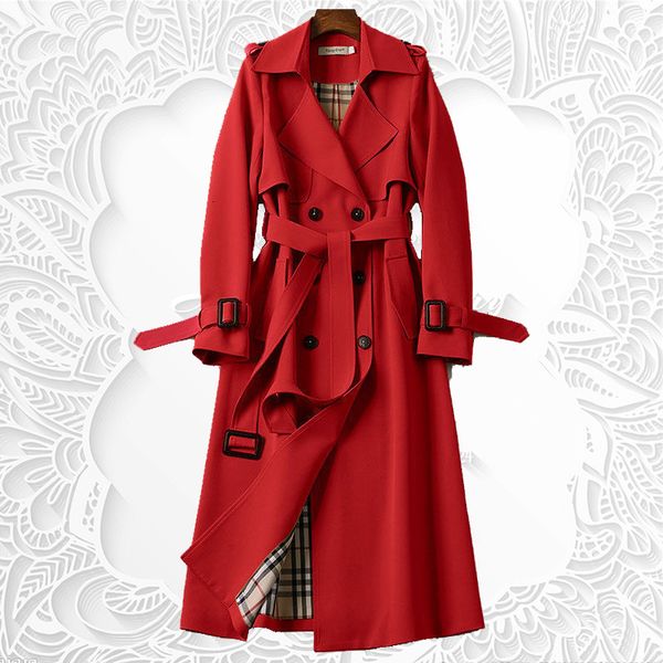 

women's trench coats spring autumn belt double breasted mid long overcoat windbreaker female 230131, Tan;black