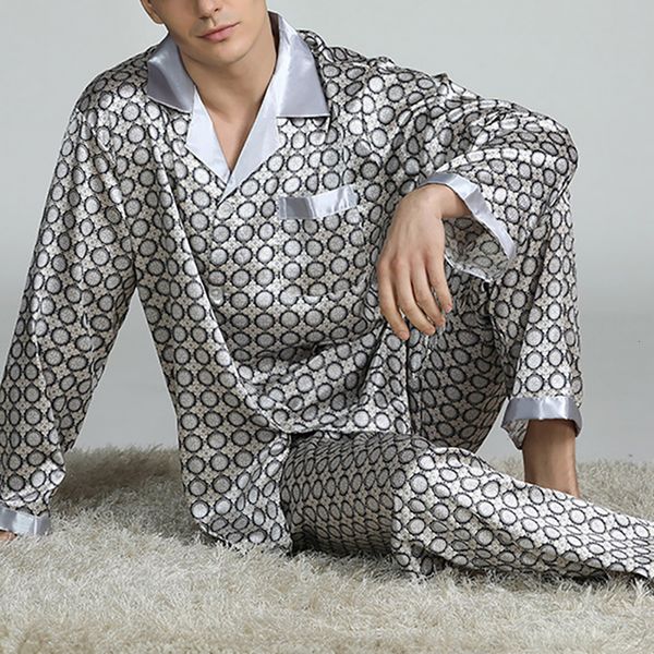 

men's sleepwear mens stain silk pajama sets pajamas men modern style printed nightgown home male satin soft cozy sleeping 230131, Black;brown