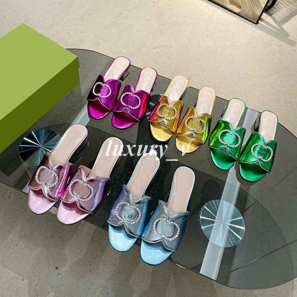 

designer slippers patent leather slides luxury chunky sandals women artificial diamond mules 2023 summer shining shallow mouth sandals, Black