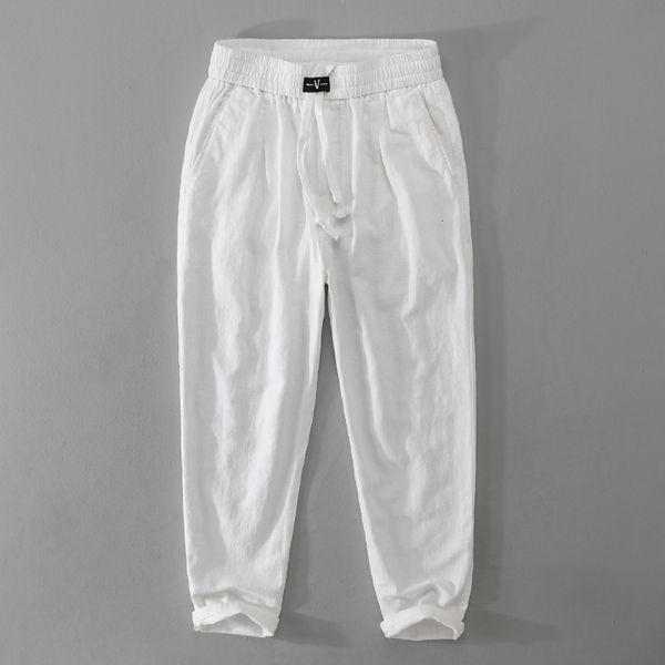 

men's pants designer cotton linen casual brand for men fashion loose elastic waist with drawstring trousers pantalones hombre 230131, Black