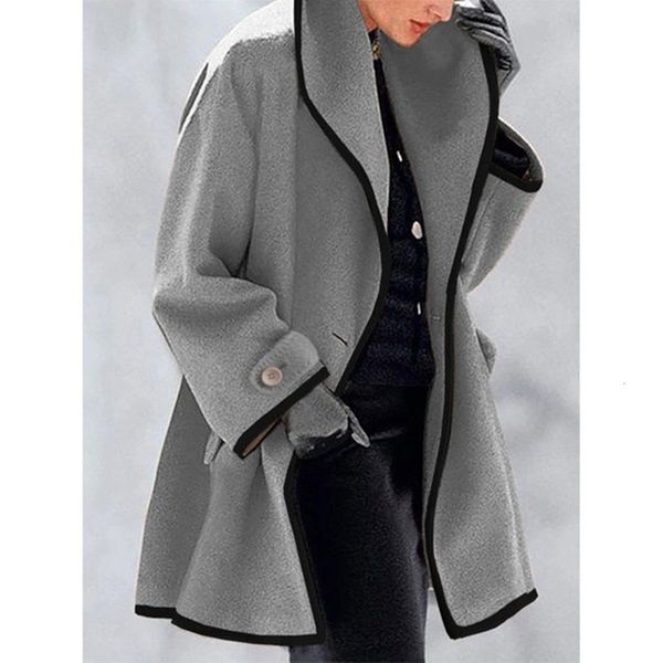 

women's wool blends winter woman coat fashion korean preppy style retro versatile windbreaker casual warm woolen oversize manteau femme, Black