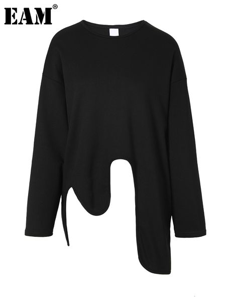 

women's jackets eam loose fit black irregular hem sweatshirt round neck long sleeve women big size fashion spring autumn 2023 1df042001, Black;brown
