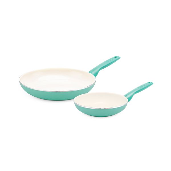 

greenpan rio ceramic nonstick 8inch and 10inch frypan set turquoise