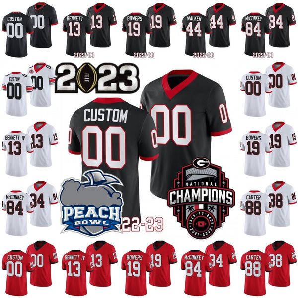 

2023 playoff college ncaa football jersey peach bowl patch stetson bennett iv milton kenny mcintosh edwards mcconkey mitchell starks bowers, Black;red
