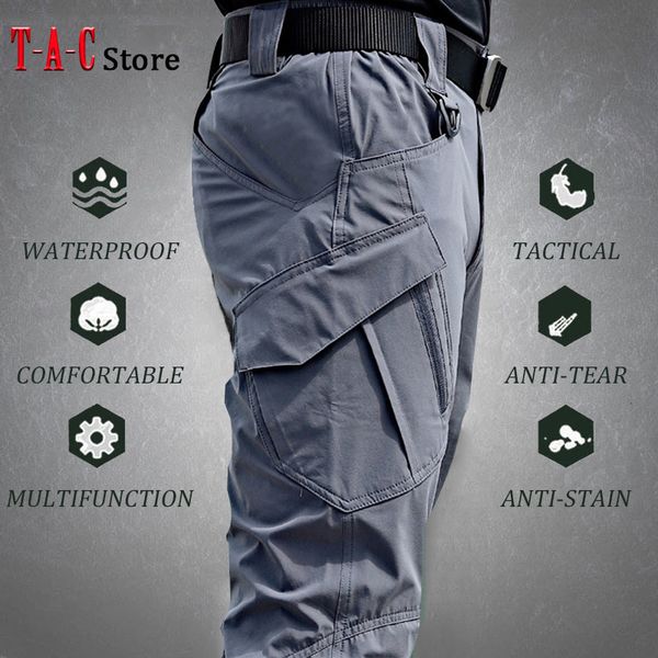 

men's pants tactical cargo men outdoor waterproof swat combat military camouflage trousers casual multi pocket male work joggers 230130, Black