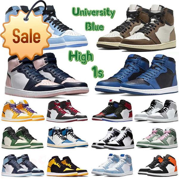 

fashion jumpman 1s high basketball shoes off mens womesn university blue dark mocha light smoke grey hyper chicago patent bred royal toe zcn, Black