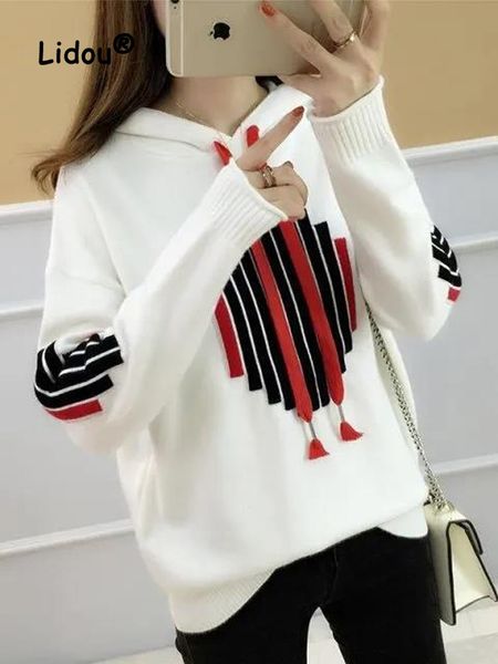 

women's jackets autumn winter color blocking sweatshirts women youth hooded long sleeve loose allmatch knitting bottoming shirt 230131, Black;brown