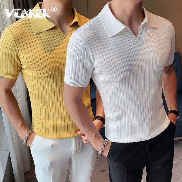 

men's polos brand summer polo shirts men short sleeve t-shirt british knit polos casual stripe fashion poloshirts ice silk fabric 2301, White;black