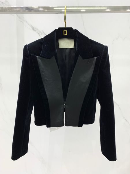 

the latest women's jacket early spring velvet with leather short jacket exclusive customized popular acetate fabric advanced fashion fu, Black;brown