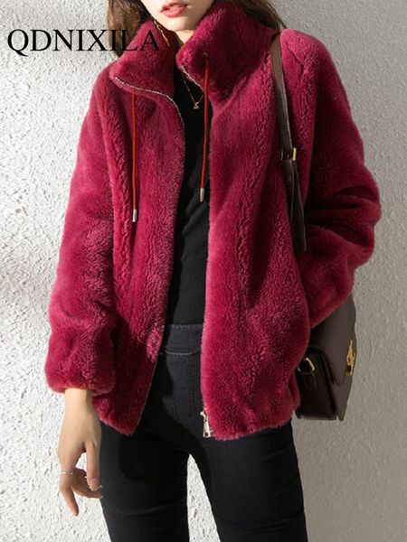

women's jackets winter coat short small thickened stand collar fashion doublesided velvet fur women 230131, Black;brown
