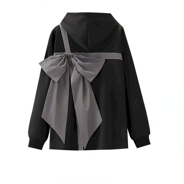 

women's jackets fashion design sense hoodies women bowknot decorate hooded coats autumn winter trend casual loose hoodie aesthetic clot, Black;brown