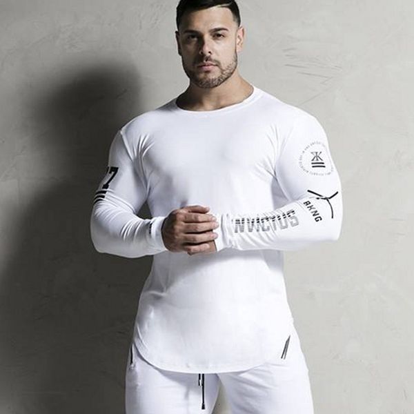 

men's t-shirts men bodybuilding long sleeve shirt male casual fashion skinny t-shirt gym fitness workout tees running quick dry clothi, White;black