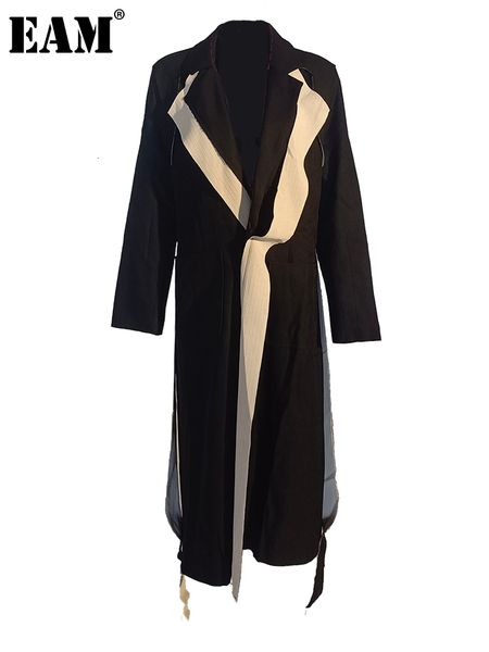 

women's trench coats eam women black titched long big size lapel sleeve loose windbreaker fashion spring autumn 1w51909 230131, Tan;black