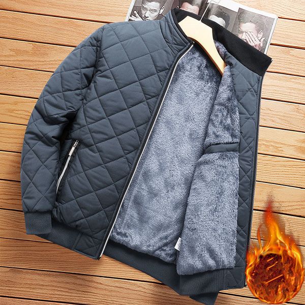 

men's jackets autumn winter bomber diamond pattern fleece lined casual fashion clothing brand slim fit coat 230130, Black;brown