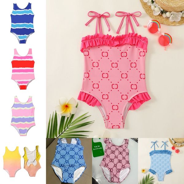 

kids one-pieces swimwears girls designer swimsuits toddler children bikini summer full letter printed beach pool sport bathing suits youth i, Black