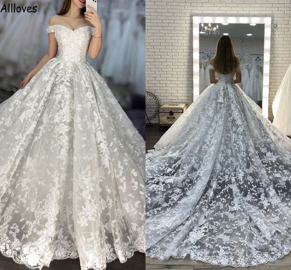 

vintage arabic aso ebi ball gown wedding dresses off the shoulder glamorous lace plus size vestidos de novia court train formal dubai middle, White