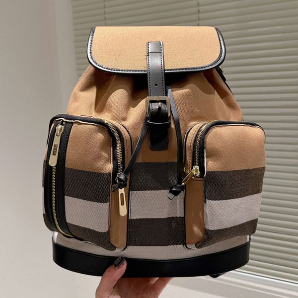 

string backpack women shoulder bag men tartan handbag canvas patchwork color two front pockets adjustable shoulder strap lady bags