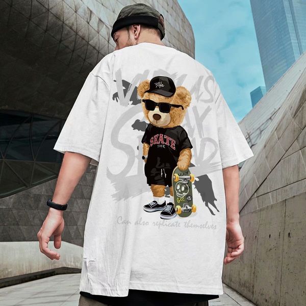 

men's t-shirts summer fashion oversize short sleeved men t-shirt loose little bear anime print fat plus size t shirt couples 8xl 230131, White;black
