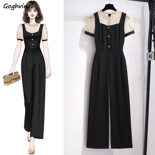 

women's jumpsuits rompers jumpsuits women short sleeve overalls long straight wide-leg bottoms fashion summer korean style patchwork hi, Black;white