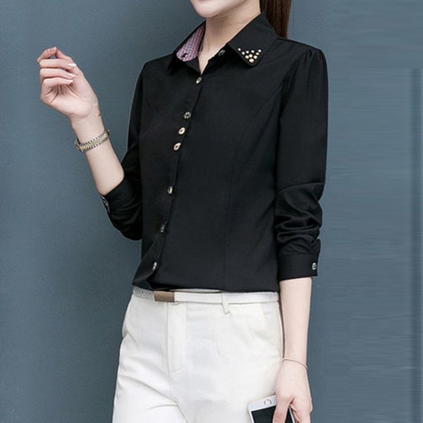 

women's tshirt leisure white black red shirt women blouses casual korean fashion slim long sleeve lapel shirts office work button blous