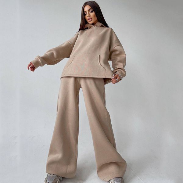 

women's tracksuits y2k autumn winter loose casual 2 piece sets outfits hooded sweater suit fall wideleg mopping pants 230131, Gray