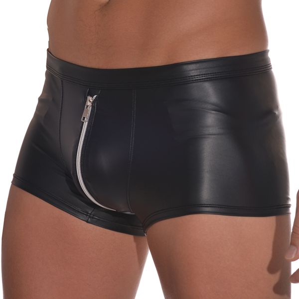 

underpants mens soft underwear faux leather zipper boxers male comfortable thin fashion briefs 230131, Black;white