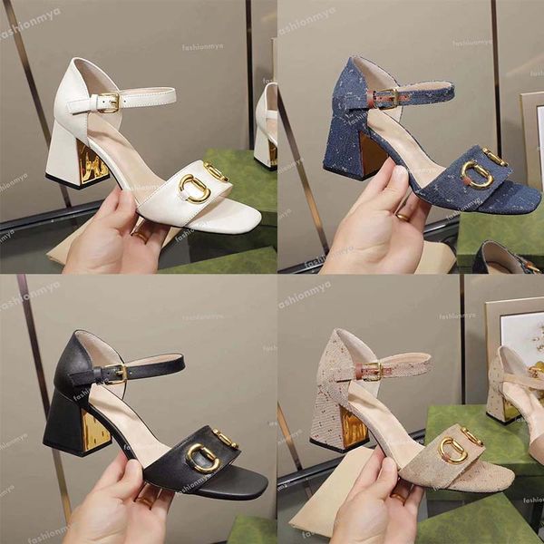 

classic high heeled sandals designer shoes leather women shoes highs shoes suede lady metal embroidery buckle thick womens sandal, Black