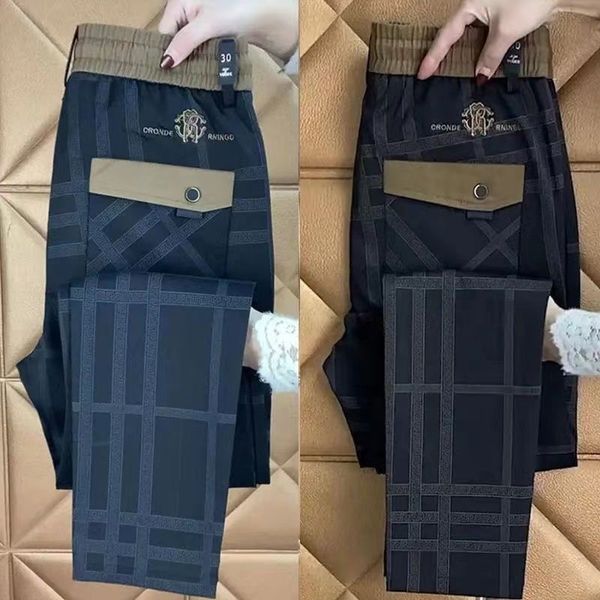 

men's pants spring and autumn casual high end luxury plaid suit fashion versatile slim leggings 230131, Black