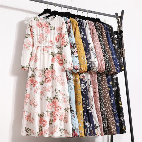 

casual dresses spring women maxi full sleeve floral printed oneck woman bohe beach party long dress mujer vestidos drop 230131, Black;gray