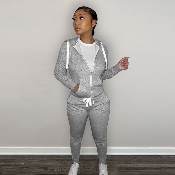 

women's tracksuits y2k 2 piece tracksuit set warm velour jogger sweat outfits hoodie sweatpants with pockets full zip sportswear winter, Gray
