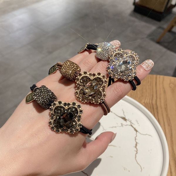 

fashion ribbon crystal rhinestone hair rope female rough tie ponytail ins hair ring tie simple hairs ropes 1518, Slivery;white