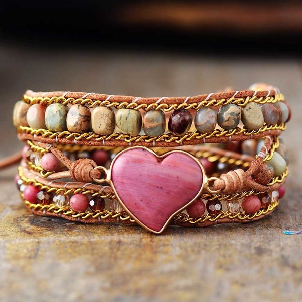 

charm bracelets luxury heart shape wrap bracelets w/ jaspers crystal 3 strands leather chain bracelet fashion jewelry bijoux drop 230131, Golden;silver