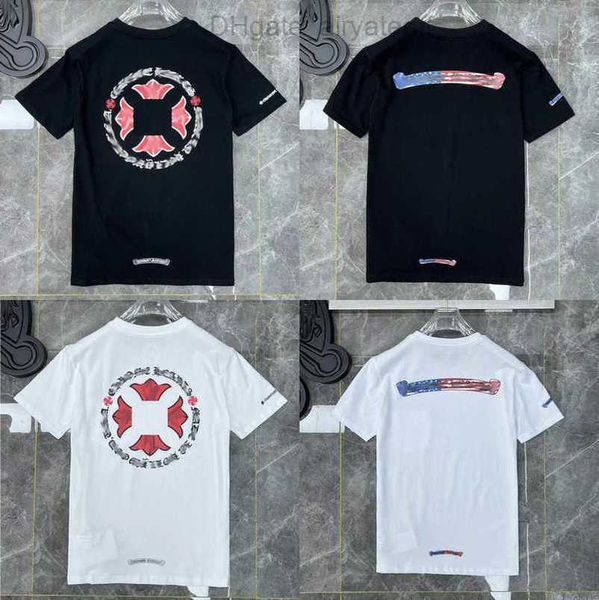

luxury t shirt men's fashion brand tees men women sanskrit letter couple t-shirt sweatshirt horseshoe flower short sleeve polos cross, White;black