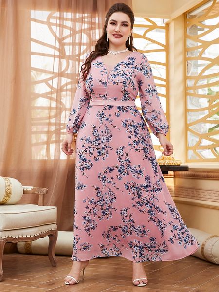 

plus size dresses toleen women large size maxi spring pink green chic elegant long sleeve floral evening party festival clothing 230130, Black